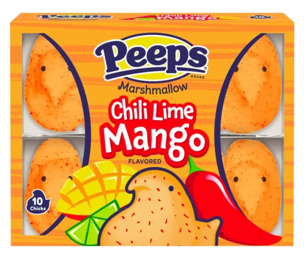 bright orange, red-speckled chick-shaped marshmallow peeps