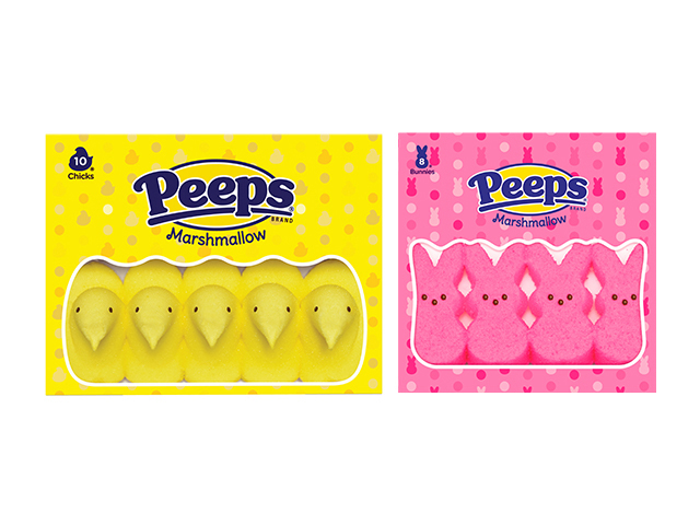 bunny-and-chick-shaped marshmallow peeps in various colors