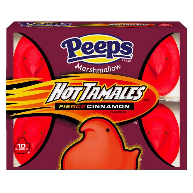 bright red chick-shaped marshmallow peeps