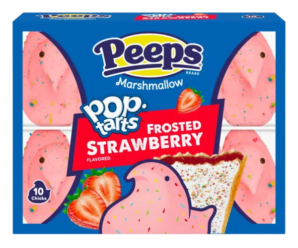 bright pink, rainbow-speckled chick-shaped marshmallow peeps